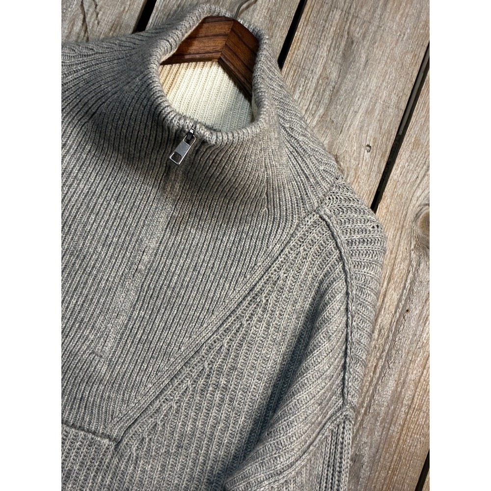 Banana Republic Italian Wool Cashmere Blend Quarter Zip Ribbed Sweater Gray S